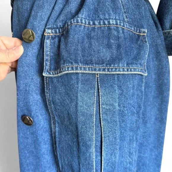 Vintage 90s Lizwear Blue Denim Trench Coat (sz Small/ Oversized Fit) - Picture 7 of 8